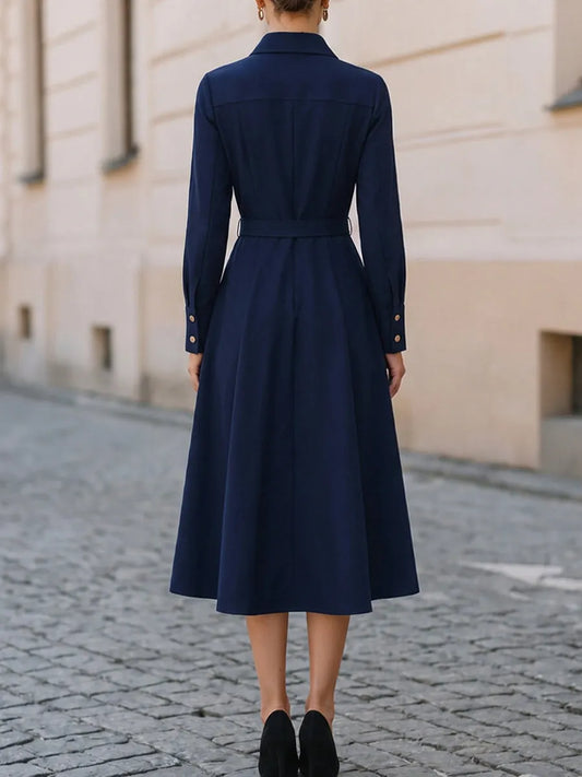 Belted Midi A-Line Shirt Dress, Business Work & Smart Church Outfit