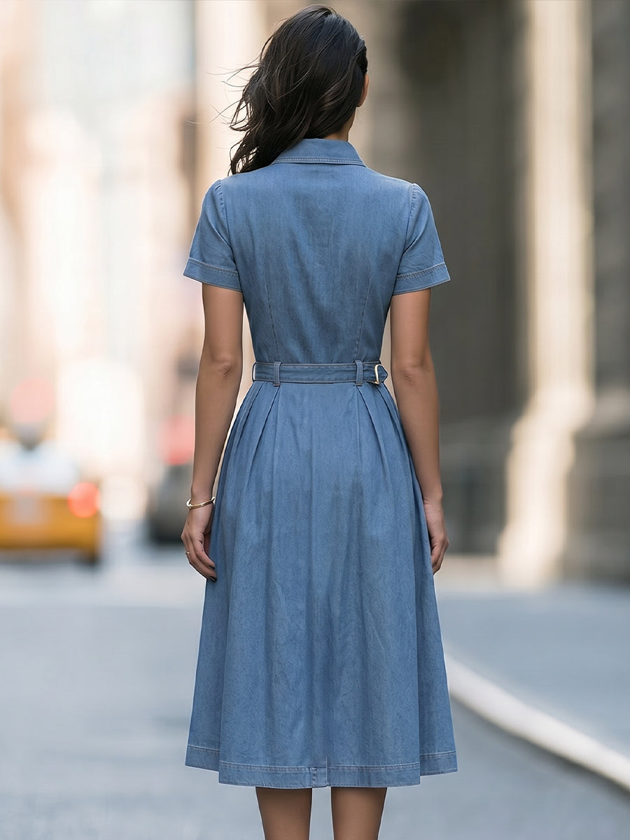 Belted Button-Front Shirt Midi Dress