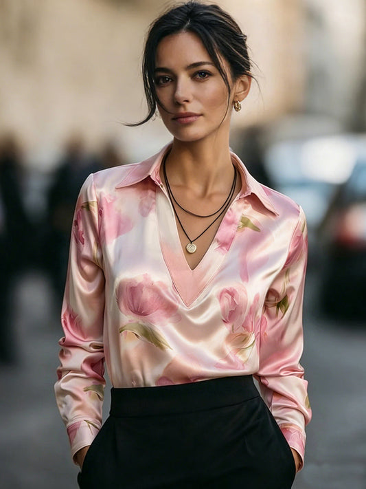 Blusa Elegante de Cetim Floral