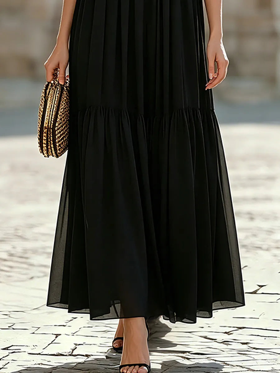Spaghetti-Strap Tiered Chiffon Maxi Dress