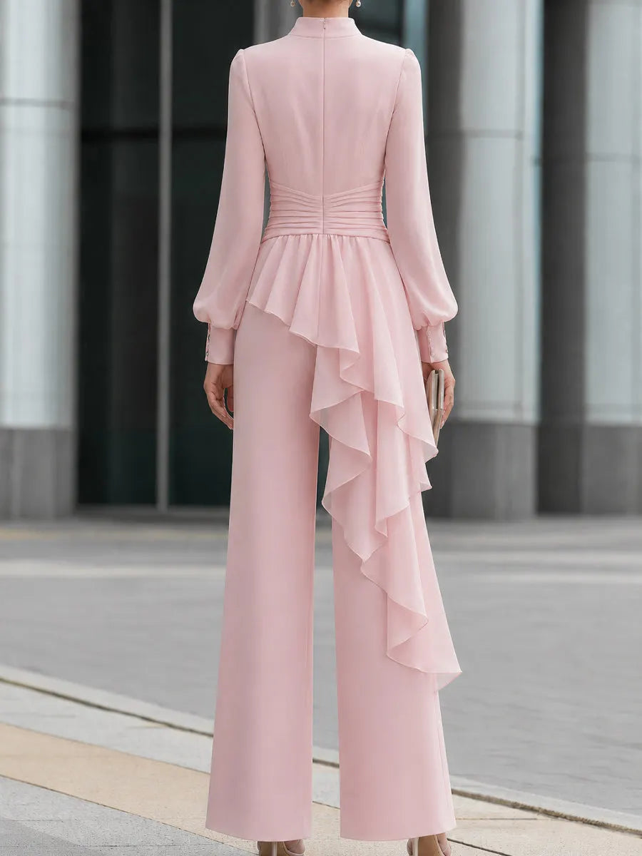 Elegant Draped Ruffle Top Wide-Leg Pants Set