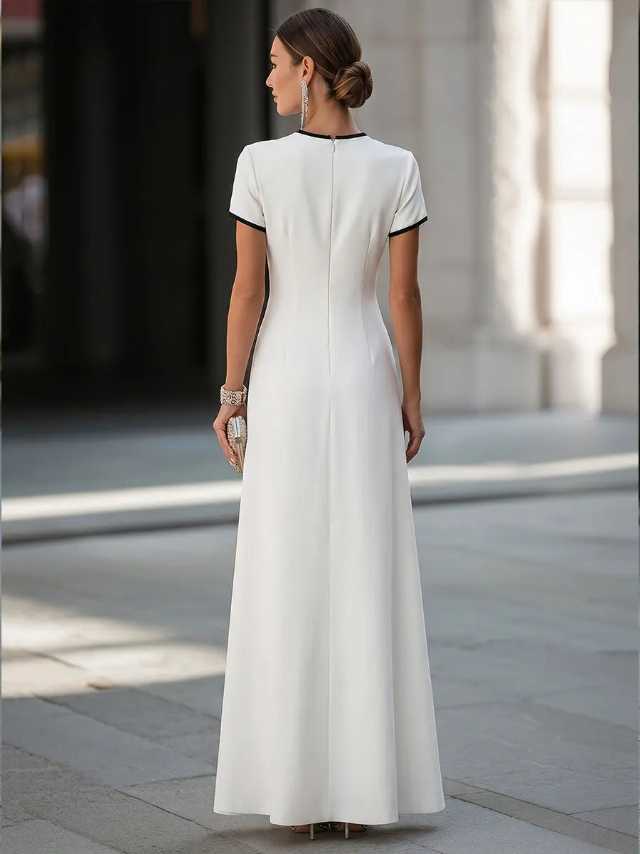 Contrast Piping Short Sleeve Maxi Dress & Wide Leg Pants Two-Piece Set