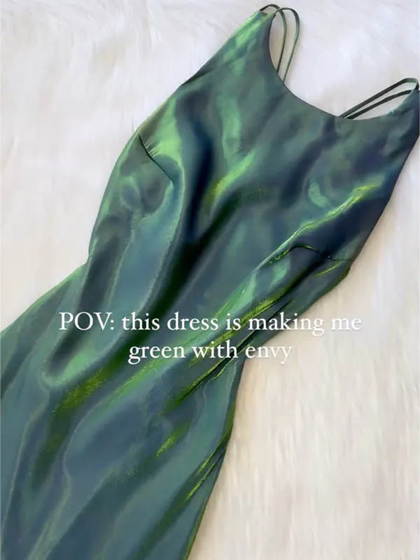 Solid Color Sleeveless Spaghtti-Neck backless Elegant Maxi Dresses