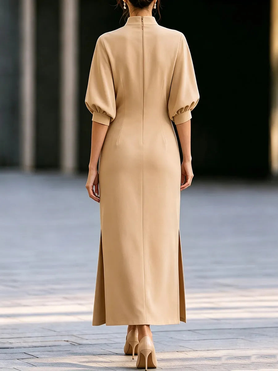Stand Collar Batwing Sleeve Maxi Dress