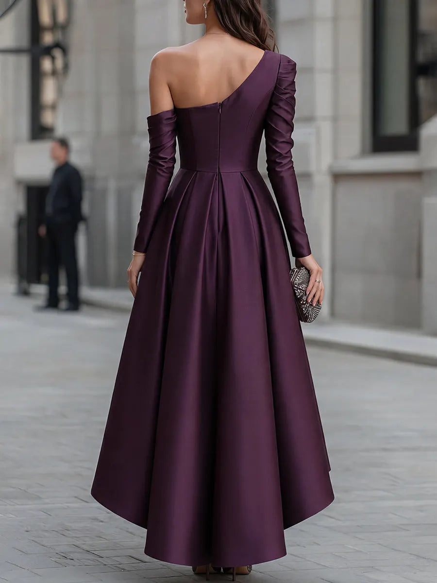 Asymmetric One-Shoulder Satin High-Low Maxi Dress