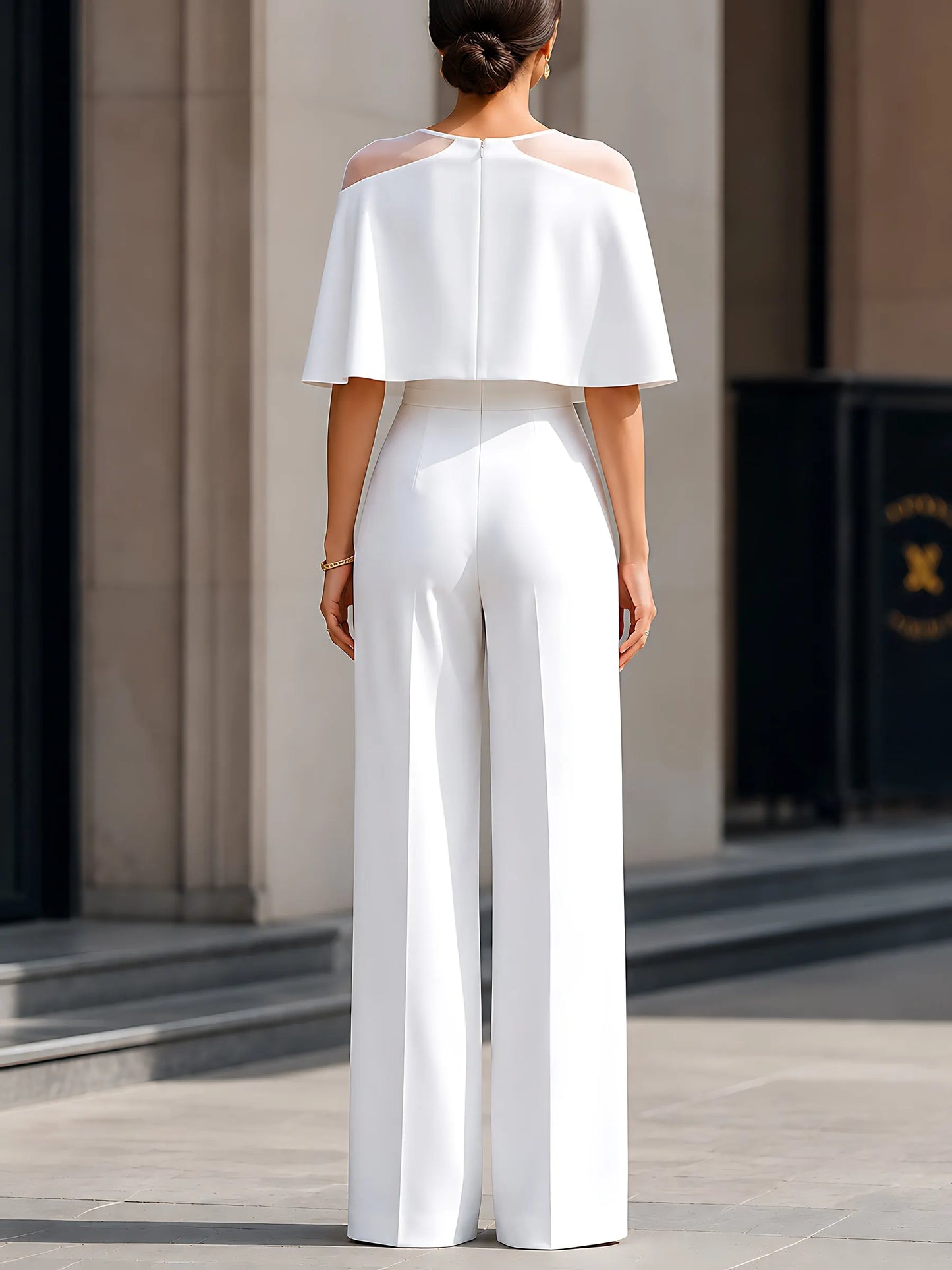 Cape Overlay Wide-Leg Jumpsuit