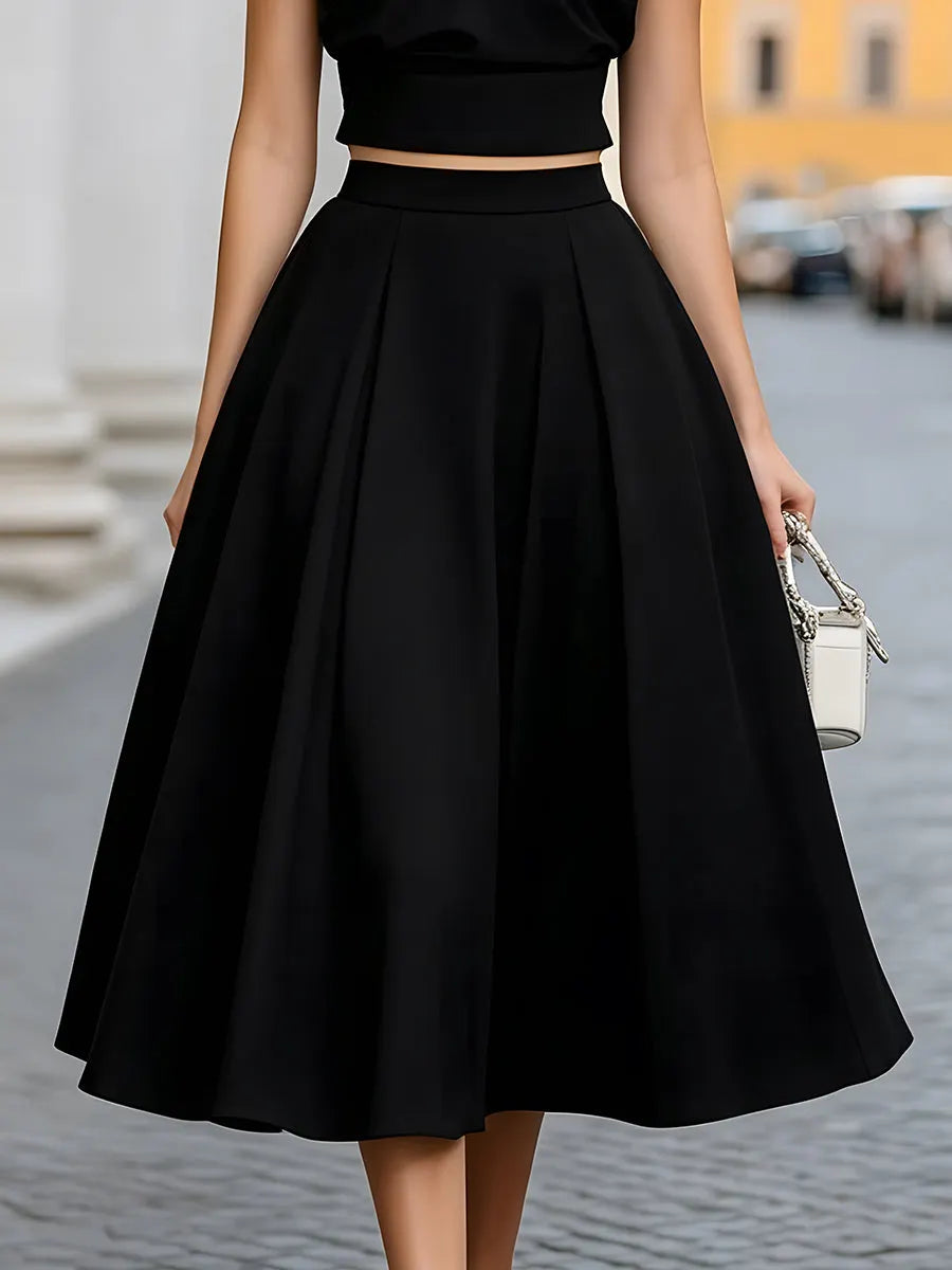 Minimalist Cropped Top And Full Skirt Two-Piece Set