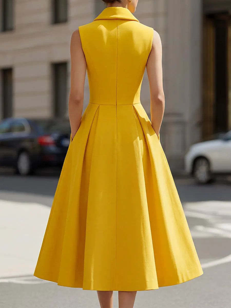 Sleeveless Lapel Button-Front Maxi Dress