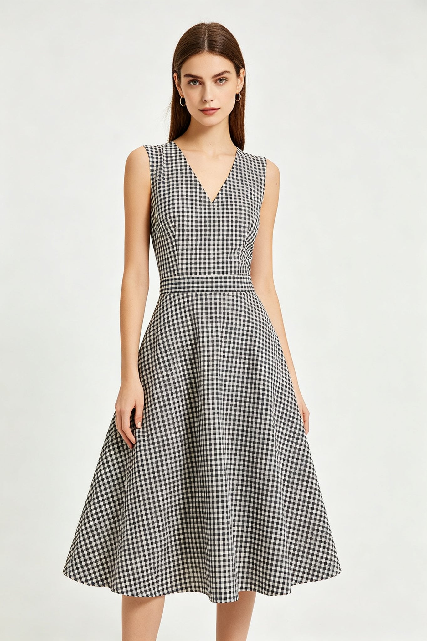 Blue White Gingham Fit and Flare Midi Dress - view 6
