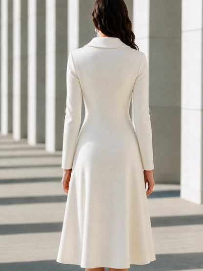 Shawl-Collar Button-Front A-Line Midi Dress