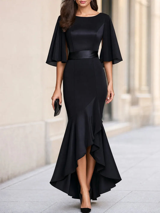 Vestido Midi Sereia Elegante com Babado na Barra