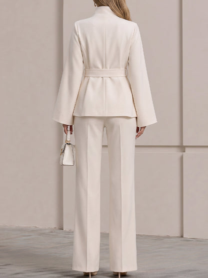 Belted Stand Collar Flare Sleeve Jacket & Wide Leg Trouser Co-Ord Set