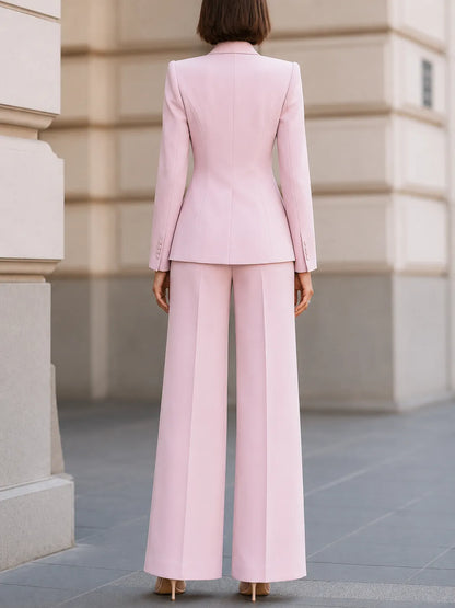 Sculpted Square-Neck Blazer And Wide-Leg Pants Set