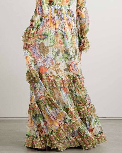 Tiered silk-crepon maxi dress