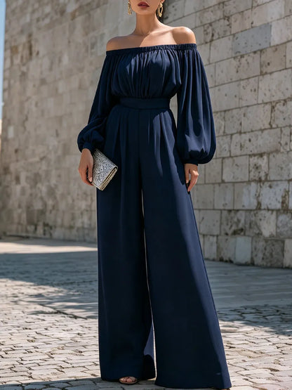 Off-Shoulder Cotton Blend Wide-Leg Jumpsuit