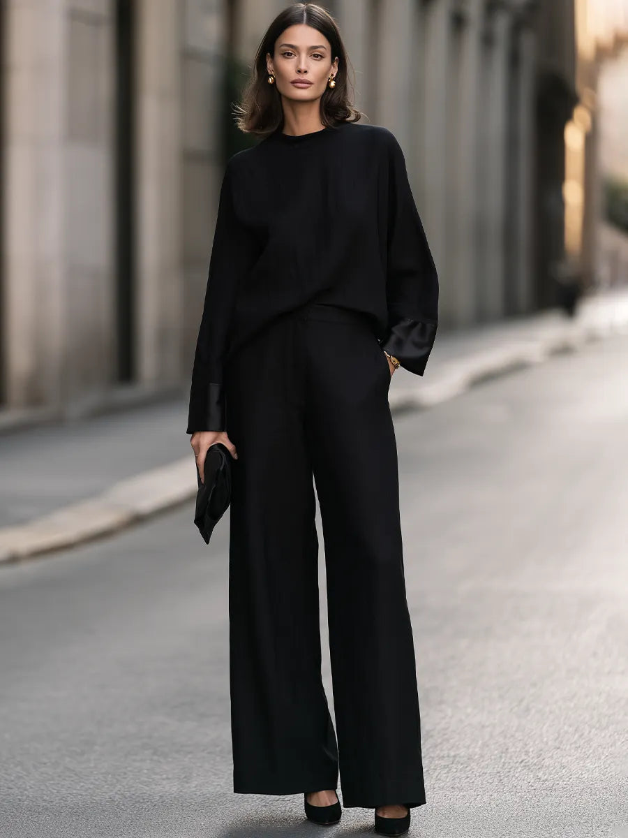 Women's Batwing Sleeve Top and Wide Leg Pants Two-Piece Set