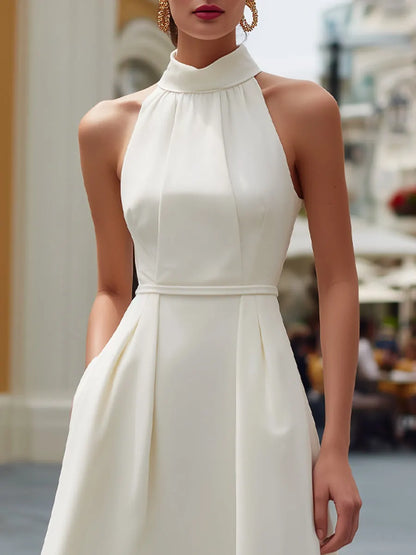 Elegant Halter Neck A-Line Midi Dress