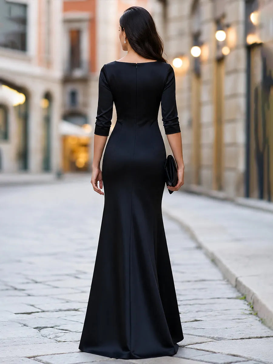 Ruched Side-Tie Mermaid Maxi Dress