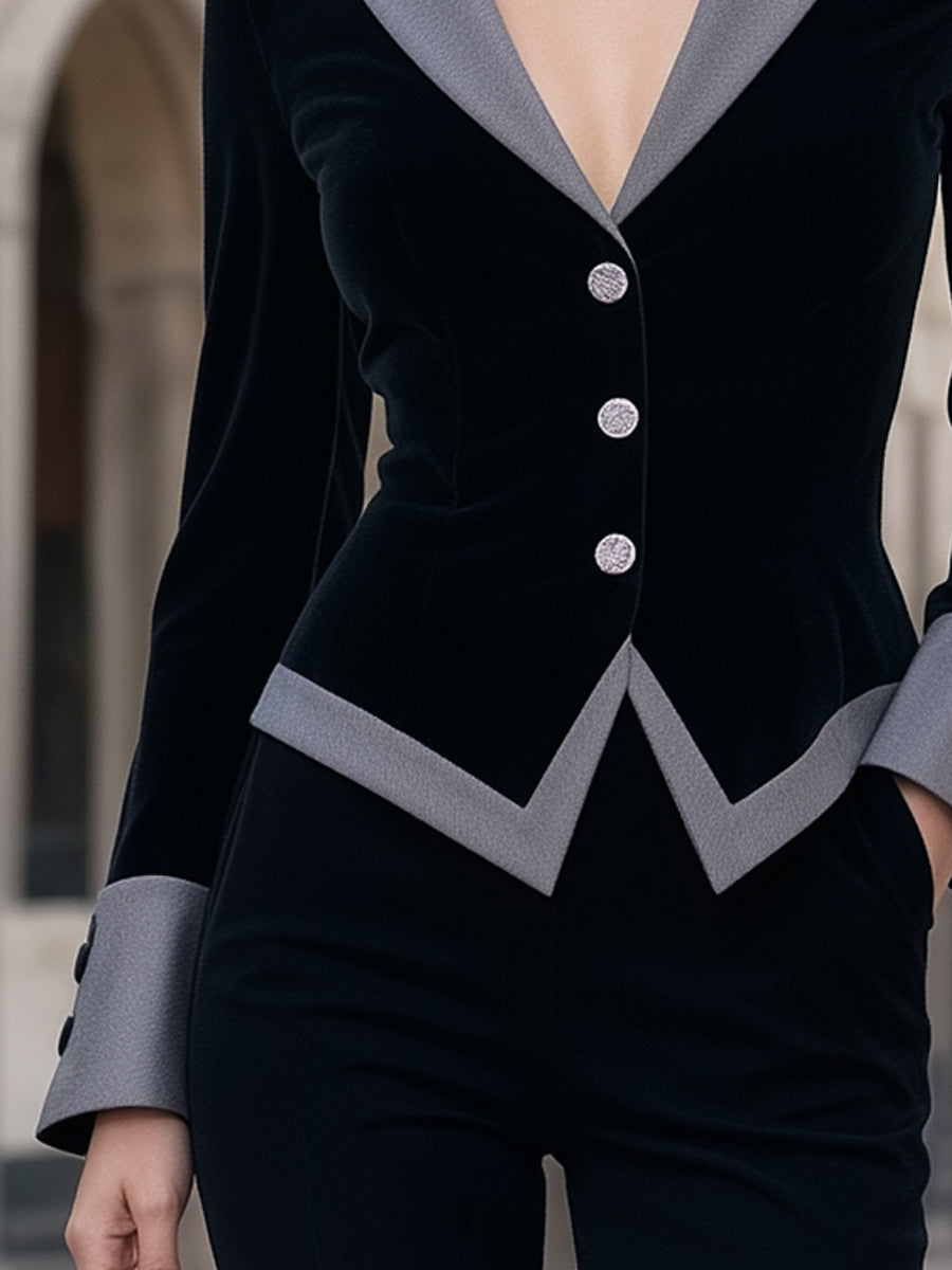 Contrast Lapel Velvet Tailored Blazer