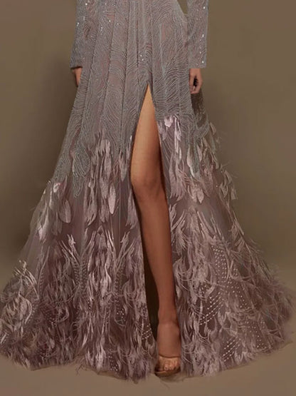 Deep v exquisite feather party elegant ladies dress