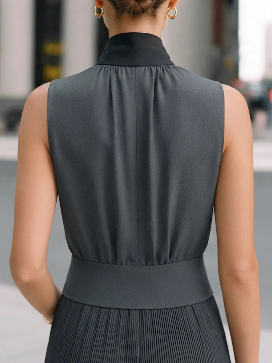 Sleeveless Tie-Neck Structured Peplum Top