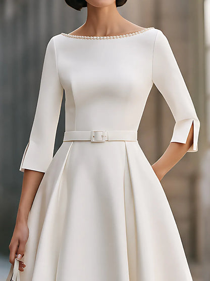 Pearl-Embellished Bateau-Neck Belted Midi Dress