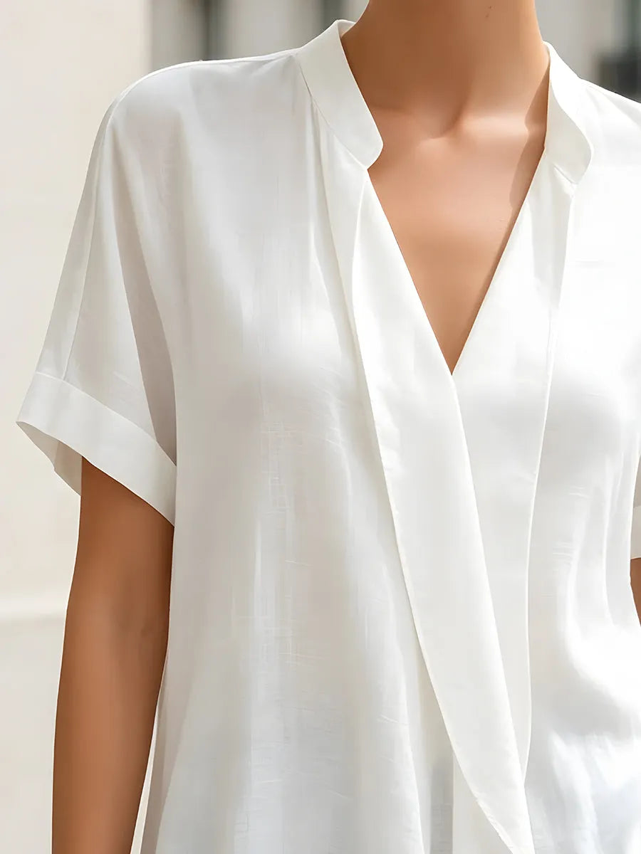 Relaxed V-Neck Short Sleeve Blouse