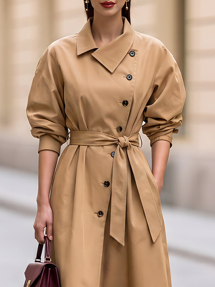 Double Breasted Belted Trench Style Midi Dress