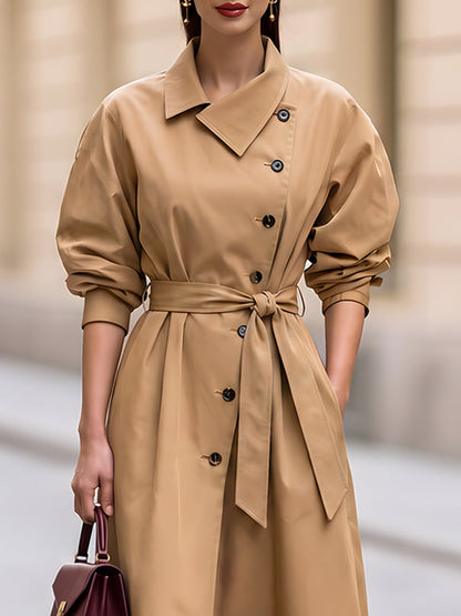 Double Breasted Belted Trench Style Midi Dress