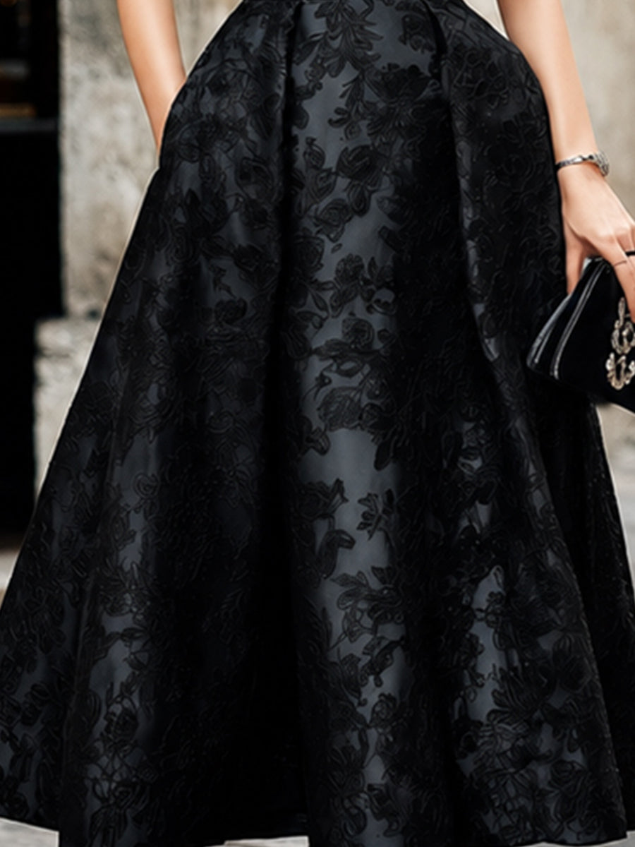 Elegant Off-the-Shoulder Wrap Bodice Floral Jacquard Formal Dress