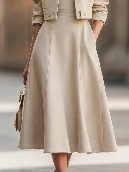 Cropped Jacket And A-Line Midi Dress Set