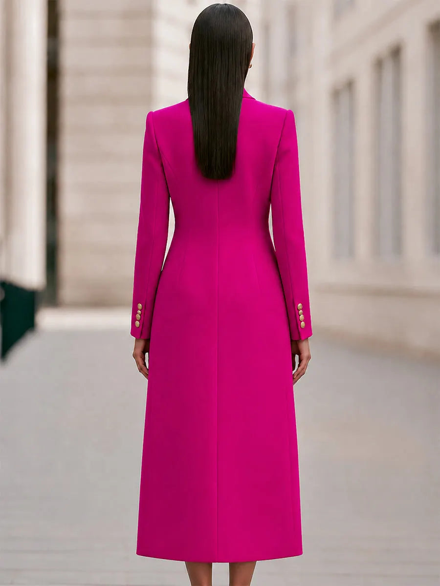 Double-Breasted Maxi Coat And Belted Knit Midi Dress Set