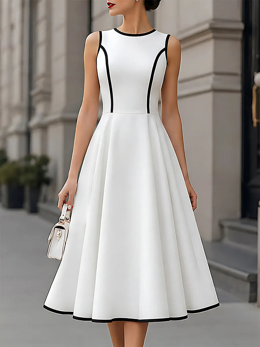 Contrast-Trim Sleeveless A-Line Maxi Dress