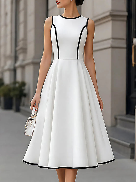 Contrast-Trim Sleeveless A-Line Maxi Dress