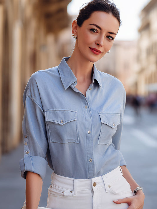 Chemise utilitaire boutonnée avec poches poitrine à rabat