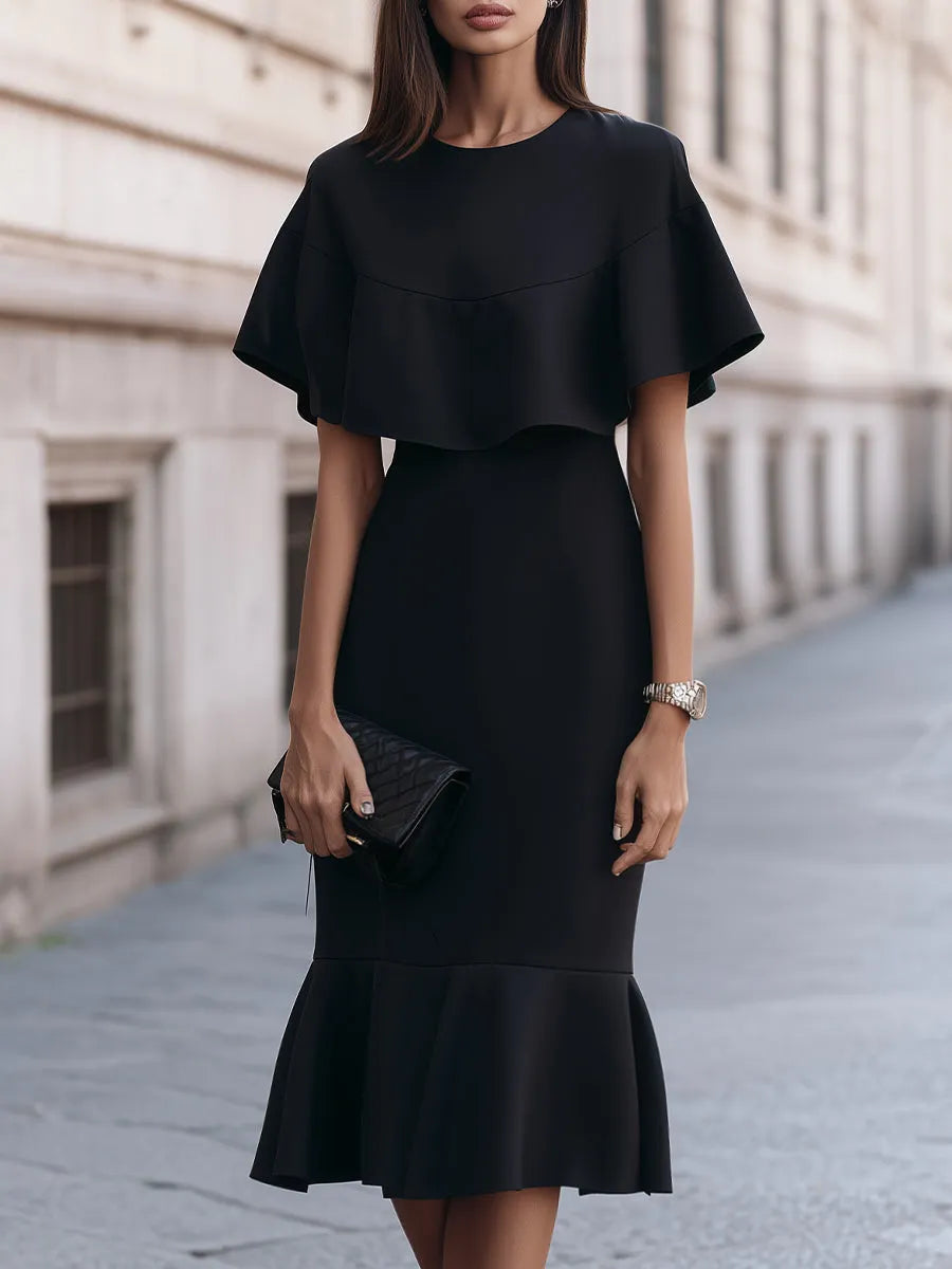 Elegant Cape Sleeve Mermaid Midi Dress