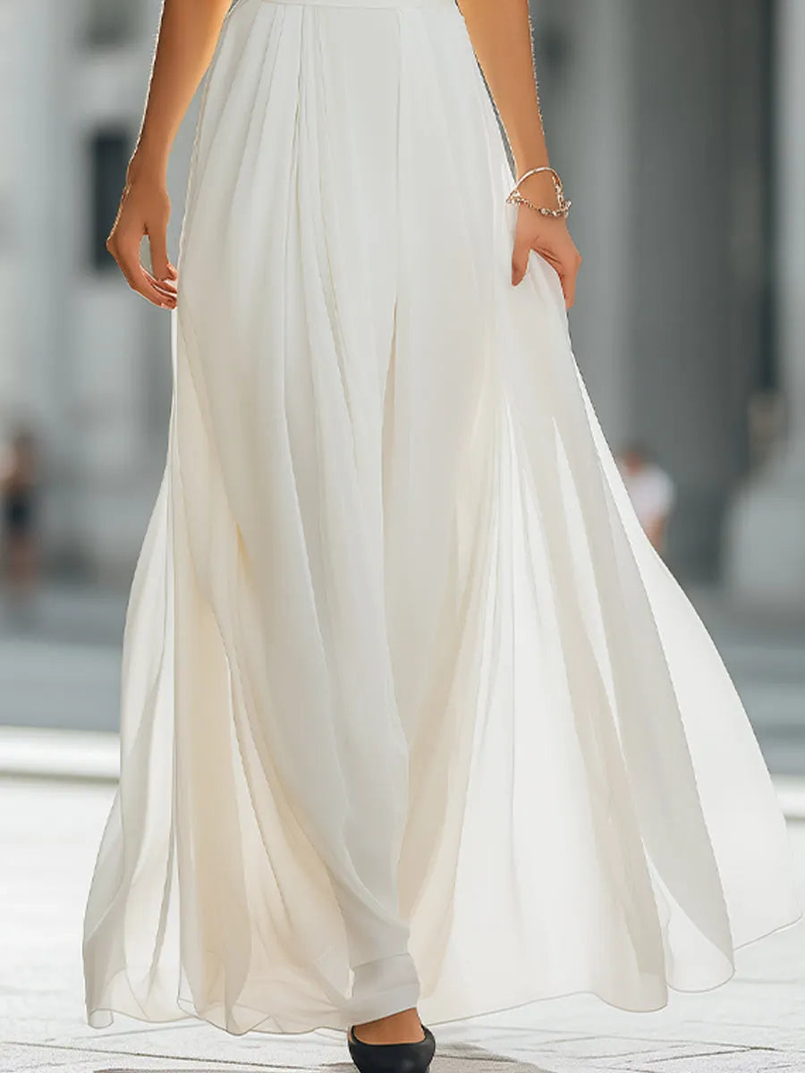 Pleated Halter Neck Maxi Dress with Flowing Skirt