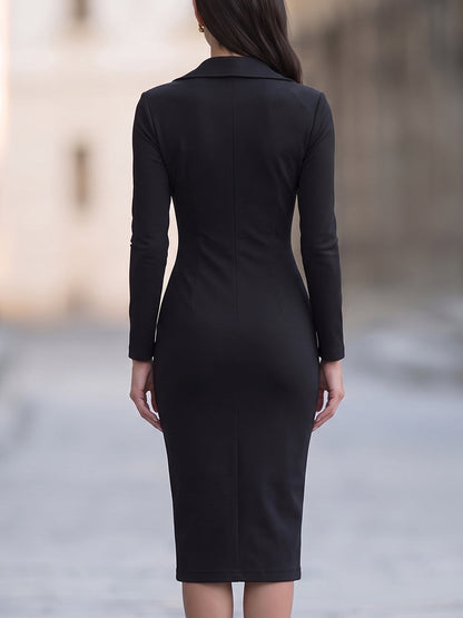 Asymmetrical Zip-Front Tailored Midi Dress