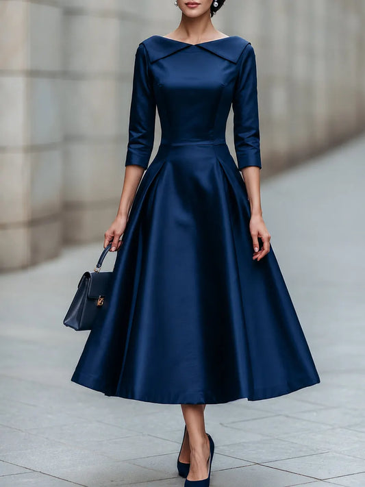 Robe midi trapèze à col rabattu