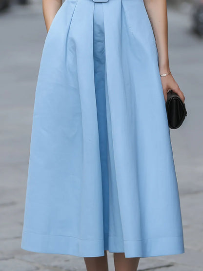 Sleeveless Belted A-Line Midi Dress