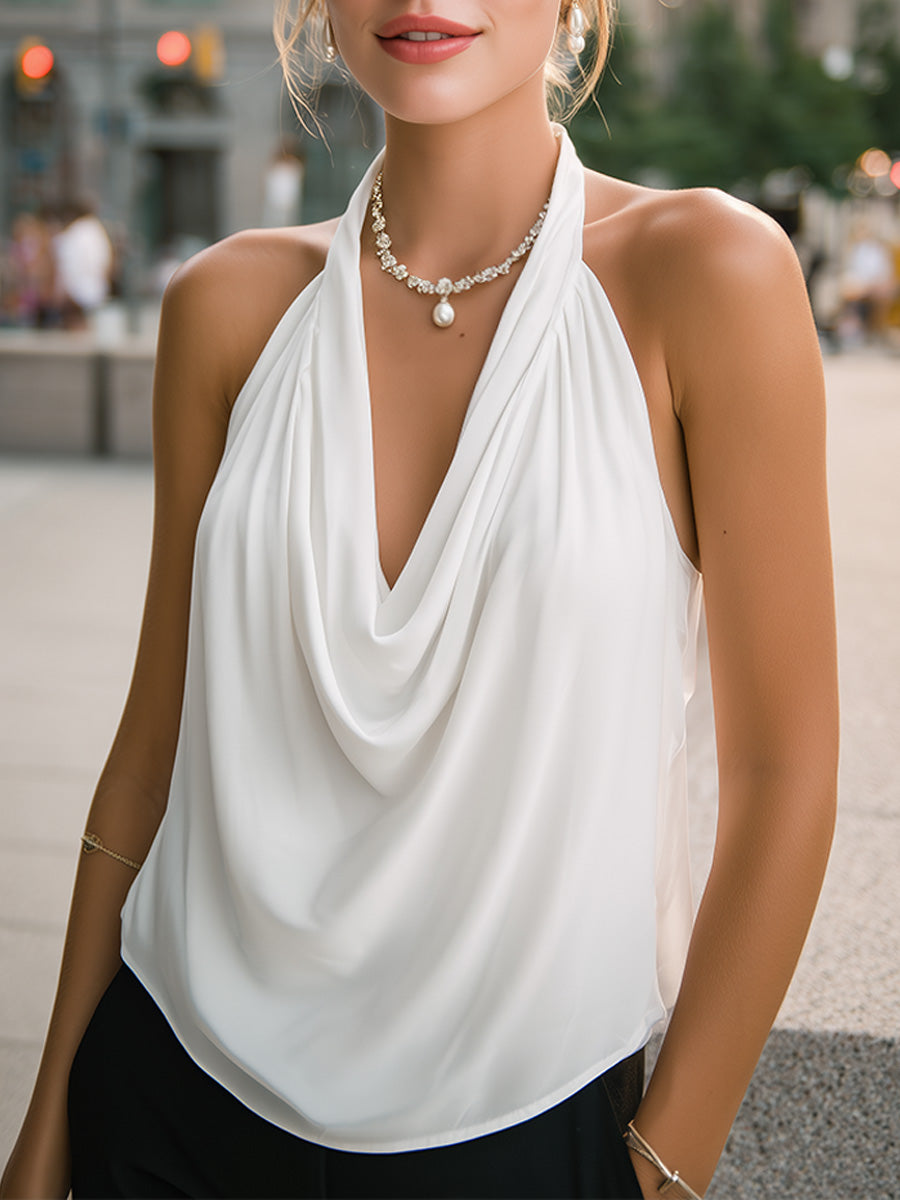 Elegant Draped Halter Neck Blouse