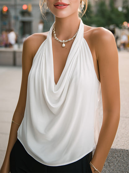 Elegant Draped Halter Neck Blouse