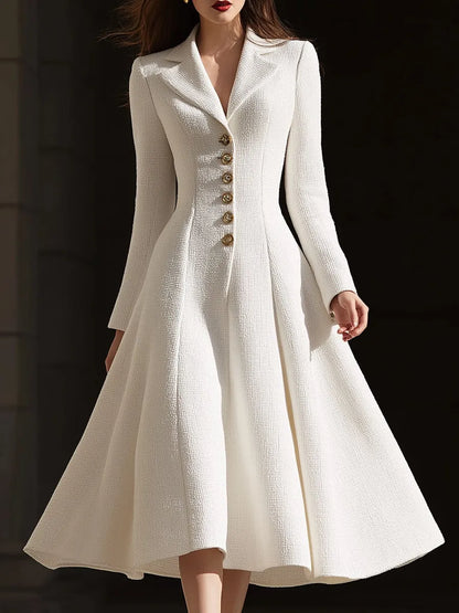 Ivory Tweed Tailored Lapel Midi Dress