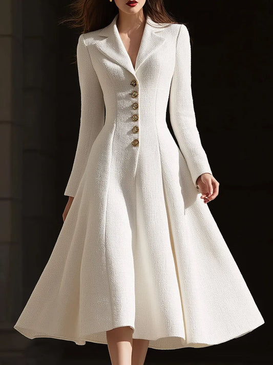 Ivory Tweed Tailored Lapel Midi Dress
