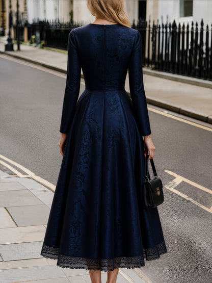 Jacquard Lace-Hem A-Line Maxi Dress