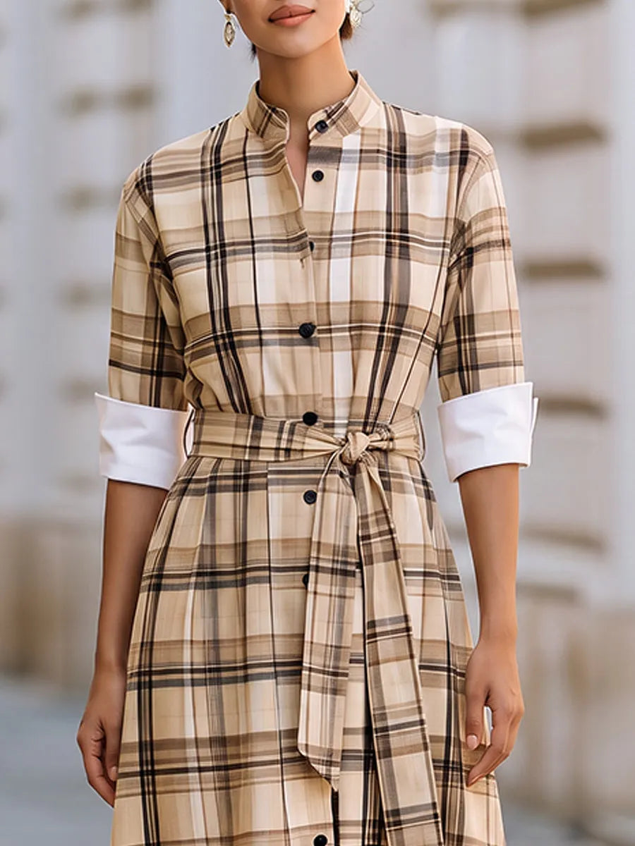 Plaid Belted Shirt Midi Dress