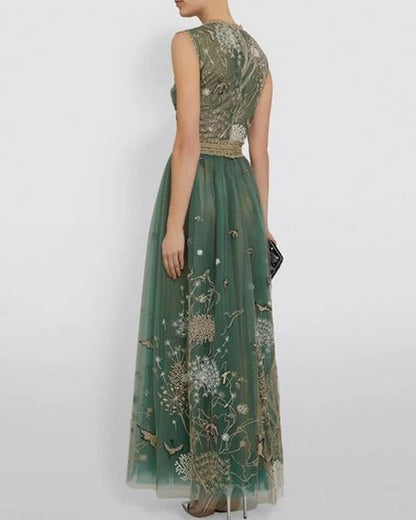 Nature Embroidered Mesh Dress Gown