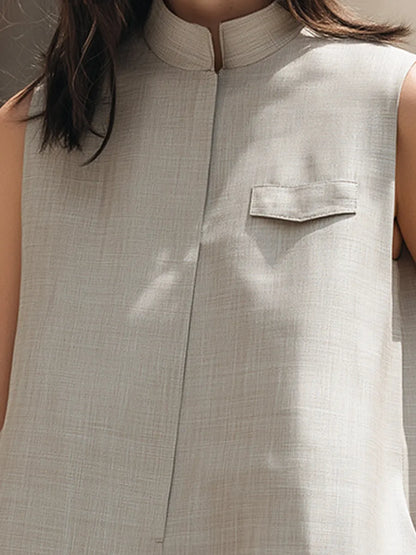 Sleeveless Minimalist Mandarin Collar Tunic Top