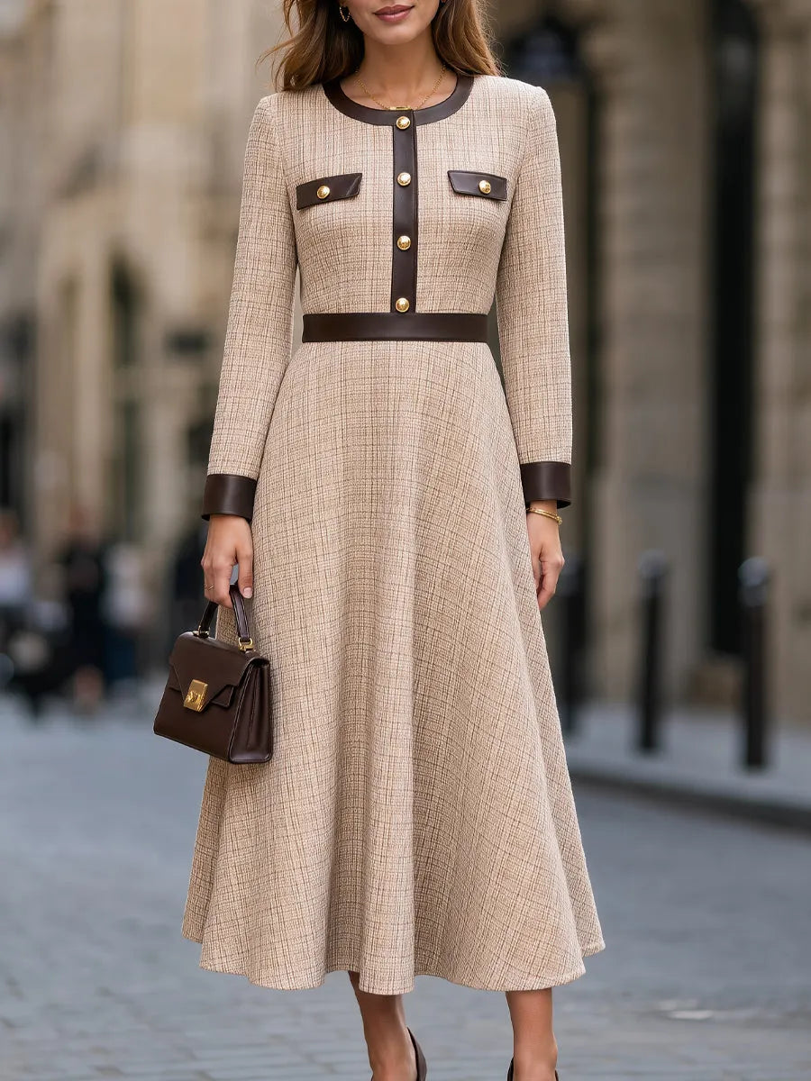 Contrast Trim Tweed Structured Maxi Dress