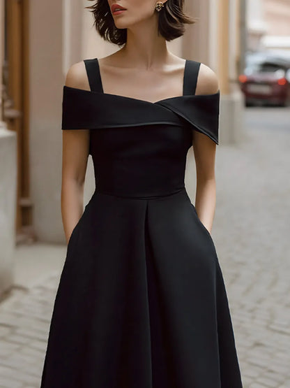 Off-Shoulder Structured A-Line Midi Dress